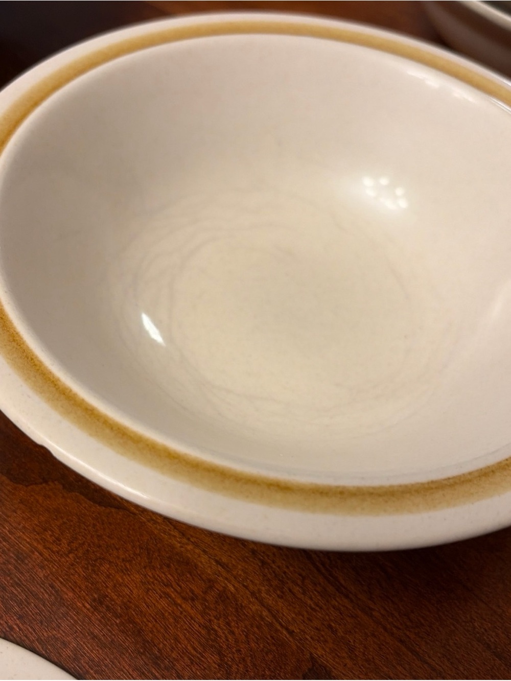 Stoneware Cereal Bowls with Golden Tan Rim - Set of 4 - Picture 4 of 6